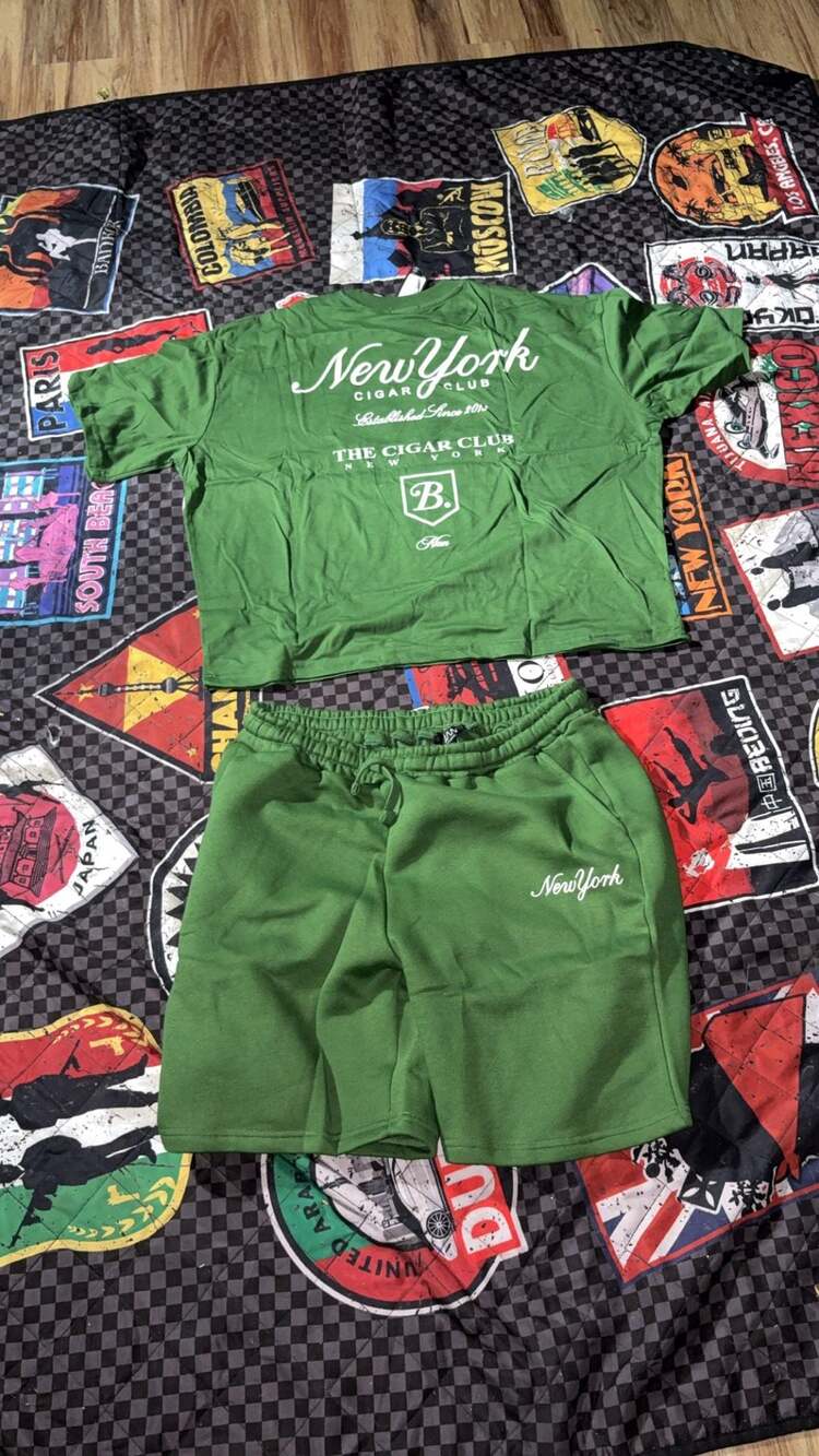 New York Cigar Club Oversized Boxy Graphic T-Shirt and Shorts Set